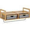 Avilia Mensola da Muro con 2 Cassetti e Asta Appendiabiti in Bambù, Acciaio Inossidabile e Poliestere, Versatile per Camera e Bagno, Design Elegante Marrone e Grigio, 67x30x30cm