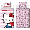 Character World Hello Kitty, set copripiumino singolo con licenza ufficiale Hello Design, reversibile, 2 lati, con federa coordinata, perfetto per la camera dei bambini, in policotone