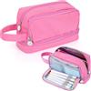 Alyvisun Astuccio Scuola, Astuccio di Grande Capacità con 3 Scomparti per Bambina Ragazzo, Astuccio Portapenne Organizer Resistente Pencil Case con Maniglia per Scuola e Ufficio (Rosa)