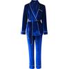 Generic Pigiama da donna invernale morbido, in due pezzi, elegante velluto dorato, con cintura, colletto rovesciato, a maniche lunghe, set di biancheria da notte casual per la casa, Azzurro, M