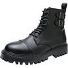 OBiQuzz Stivaletti da uomo in pelle con lacci, stivaletti da motociclista, stivaletti con lacci, stivaletti Chelsea Boots, in pelle, da uomo, da moto, con gambo corto, taglia 38-45, Nero , 44