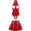 dPois Babydoll Lingerie Donna Sexy Erotico Body da Donna Aperto con Minigonna Lucida Completo Intimo Sexy Hot per Sesso Latex Catsuit Bodysuit Camicia da Notte Senza Cavallo Rosso S