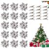 FainFun Fiori di Natale Glitter Poinsettia, FainFun 15 Pezzi 14 * 14CM Ornamenti Albero di Natale Fiori Oro Rossi Argento, Fiore Stella di Natale per Albero,Decorazioni (Argento)