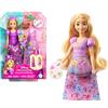 Mattel Disney Princess - Rapunzel 2 storie in 1, bambola alla moda ispirata al film Rapunzel con 2 look completi intercambiabili e 9 accessori inclusi, giocattolo per bambini, 3+ anni, JBG09