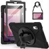Gerutek Cover per Lenovo Tab M9 9 Pollici 2023 con Protezione per lo Schermo, Custodia Antiurto Gomma con Supporto Cavalletto 360°/Cinghia a Mano/Spalla/Portapenne per Lenovo Tab M9, Nero