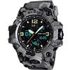 Dayllon Orologio da polso da uomo, analogico, digitale, LED, 50 m, resistente all'acqua, per sport all'aperto, militare, multifunzionale, casual a doppio display, cronometro 12 ore/24 ore
