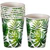 FIESTAS GUIRCA | 6 Bicchieri Usa e Getta a Foglia (240 ml) (9 cm) - Decorazione per Tavola per Feste Hawaiane e Lauree - Ideali per Celebrazioni Estive e Eventi Tropicali - Verde, Bianco