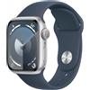 Apple Watch Series 9 GPS Cassa 41mm in Alluminio Argento con Cinturino Sport Blu Tempesta - S/M - MR903QL/A