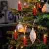 Hellum catena luminosa per albero di Natale con 20 mini candele rosse con effetto cera, con spina e 20 luci bianche calde, cavo verde, lunghezza totale 12,5 m con cavo di alimentazione 2x1,5 m 152500
