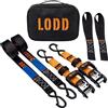 LODD - Set di 2 Cinghie di Fissaggio con Cricchetto 41mm x 3,4m - Resistenza 2000 kg - Ganci Plastificati e 2 Anelli Morbidi - Inclusa Borsa da Trasporto - Per Moto, Quad, Rimorchi e Barche