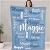 NIBESSER Coperta Personalizzata con Nome Plaid Personalizzato Comodo Morbido Coperta Pile Caldo Idea Regalo per Amici Bambini Nonni per Natale Matrimonio Compleanno, Azzurro, 150x200cm