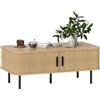 HOMCOM Tavolino da Caffè con 2 Ripiani Portaoggetti e Ante Scorrevoli, Tavolino da Soggiorno in Legno e Acciaio, 100x55x40 cm, Nero e Rovere