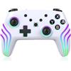Hauibela Switch Controller, luci RGB variabili, controller Switch Pro con risveglia/joystick precisi/giroscopio a 6 assi, doppio shock/turbo, controller wireless per console Switch/Lite/OLED, bianco