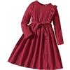 Generic Vestito invernale da bambina a maniche lunghe in tinta unita a maglia abito maglione per bambini piccole ragazze abiti gonna abiti per bambini gonne per ragazze per ragazze, Colore: rosso, 10-12 Anni