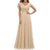 Generic Abito da sposa da donna, per matrimonio, abito da sera, elegante, in pizzo, a maniche corte, con scollo a V, maxi abito a tunica, nero, abito da sposa, beige., L