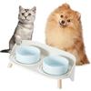 PTOBER Ciotole per Cani Ceramica Rialzate - Set Ciotole Cane con Supporto Antispruzzo - Doppia Ciotola Cani Rialzata per Cibo e Acqua - Scodelle Color Caramella per Gatti e Cuccioli - 2 x 300 ml - Blu