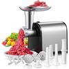 FOHERE Tritacarne, 3 in 1 Tritacarne Elettrico con 3 Piastre Abrasive in Acciaio Inox, 1 Cubo e 3 Tubi di Riempimento per Salsicce, 300W, 2000W max