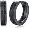 Friggem Orecchini a Cerchio Vichinghi in Argento 925 Orecchini a Cerchio Neri Rune Vichinghe Nordiche Orecchini Hipster Punk Huggie per Uomo Donne