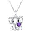 LONAGO Collana Elefante per Donna Argento Sterling 925 Carino Elefante che Tiene in Mano la Pietra Portafortuna Pendente Collana (Febbraio)
