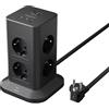 TESSAN 8 Prese Ciabatta Multipresa con USB, Ciabatta Elettrica con Cavo 2M, Torretta Multipresa con Protezione Sovratensione 1700J, Adattatore Prese Elettriche per Casa, Ufficio, Nero