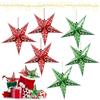 Darryy Paper Star Lantern 6 Pezzi (Niente luci), 30cm Stelle di Carta da Appendere, Lanterna di Natale, Paralume di Carta, Paralume Stella, Decorazione Natale (rosso e verde)
