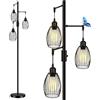 HiBay Lampada da Terra LED Nero Dimmerabile 3 Luci,Piantane da terra Vintage con 3x8W 800LM E27 Lampadina,Floor lamp Stile Meteor Hammer Moderna per Soggiorno, Camera da Letto, Ufficio