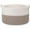 Virklyee Cesto Portabiancheria in Corda Intrecciata 32L Cestino in Corda di Cotone Φ40 x H25 CM Cesto per Coperte in Soggiorno con 2 Maniglia, per Abbigliamento e Cuscini(Blanc+Brun)