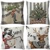 FYJCXCMP Mode Pupazzo di neve renna guanti Holly bufalo plaid natalizio set da 4 federe 45 x 45 cm federa invernale decorativa per divano soggiorno