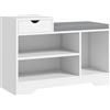 HOMCOM Panca per scarpe, panca portaoggetti, 1 cassetto e 3 scomparti, mobile da ingresso con cuscino imbottito, per corridoio, ingresso, camera da letto, 76,5 x 30 x 52 cm, bianco