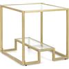 GYMAX Tavolino da Caffè con Centrale Moderno Deluxe e Tavolino Quadrato, Tavolino da Cocktail a 2 Piani con Struttura in Metallo Dorato e Strati di Vetro Temperato, Oro (56 x 56 x 56,5 cm)