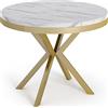 WFL GROUP Tavolo da Pranzo Rotondo Allungabile - Tavolo Loft Style con Gambe in Dorato Metallo - 100 a 180 cm - Tavolo Rotondo Stile Industriale per Il Soggiorno - Salvaspazio - 100 cm - Marmo Bianco
