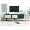 LUTUTU Elegante supporto per TV, 160 x 40 x 60 cm, con ante scorrevoli in rattan e pratici cassetti, verde con rattan bianco, 2 cassetti, 2 ante scorrevoli in rattan, 4 scomparti con laminato mobile