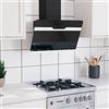 Gecheer Cappa a Parete 60 cm in Acciaio e Vetro Temperato Nero,Cappa da Cucina Cappa a Muro Cappa Aspirare,Cappa Aspirante Inclinata,Cappa aspirante a Parete