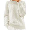 Generico Maglia Donna Scollo A V Maglione Di Cotone Semi A Maniche Lunghe Pullover Tinta Unita Con Camicia Base Maglione Caldo Maglioncini (White, M)