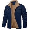 Cexiakong Sherpa Fleece Trucker Jacken Revers Casual Military Cargo Jacket Winter Thicken Warm Coat with Fur Collar Winterjacke ispessito Fleece Foderato Cargo Giacca da aviatore Inverno, Blu, L