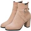 OBiQuzz Stivaletti da donna in pelle scamosciata, con tacco alto, stivali western con tacco a blocco, stivaletti Chelsea, stivali corti, da lavoro, autunno e inverno, taglie 34-43, beige., 37