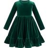 FYMNSI Abito in velluto per bambini, per Natale, compleanno, per feste, con scollo rotondo, linea ad A, per autunno e inverno, verde, 5-6 Anni