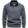 Genérico Polo Uomo Manica Lunga Contrasto Temperamento Relaxed Maglione Affari Collo Polo Abbigliamento Moda Fitted sartoria Sottile E Tridimensionale Camicia T-Shirt, grigio, L