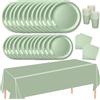 MORAINJAY Set di 69 Stoviglie Carta per feste,Verde Erba Stoviglie Party Set Include Piatti,Tovaglioli,Tazze,Tovaglia per Compleanno,Baby Shower,Ristorante e Matrimoni Tinta Unita Decor -16 Ospiti