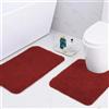 wyewye Tappeti da bagno in microfibra, super spessi da 2 cm, tappeti da bagno super assorbenti 50x80 cm e 50x50 cm a forma di U, rossi