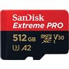 SanDisk micro SD Extreme PRO UHS-I U3 A2 CLASSE 10 Con Adattatore (512GB) GARANZIA ITALIA 5 ANNI