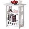 Peosaard Tavolo da comodino bianco, tavolino da piccolo, tavolo laterale in legno a 3 livelli con cesto scaffale per soggiorno, camera da letto, bagno, balcone