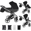 Junama Passeggino TRIO Diamond S 2in1 3in1 4in1 (01 - nero e argento, 2in1)