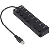 Nilox NXHUB-06 Hub USB 3.0 - Multipresa Con 7 Porte, Compatibile Con Standard 2.0, Interruttore e Indicatore LED, Plug & Play