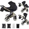Junama Passeggino TRIO Diamond S 2in1 3in1 4in1 (02 - nero e oro, 2in1)