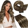 LaaVoo Extension Tessitura Capelli Veri Balayage Marrone Scuro Mix Biondo Caramello, Remy Umani Lisci, Leggere e Invisibili, per Uso Quotidiano e Lavoro, 30 cm 80 g #4-27-4