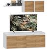 HOMCOM Set Mobile TV e Armadietto a Muro con 7 Ripiani e Scaffale Aperto, in Legno, 120x41x43.3 cm, Bianco e color Legno