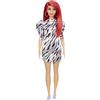 Barbie- Bambola Fashionistas con Capelli Rossi, Vestito Zebrato e Orecchini, Giocattolo per Bambini 3+ Anni, GRB56