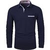 LIUPMWE Polo da Uomo Manica Lunga Casual Golf Tennis T-Shirt Plaid Collar Sportiva Poloshirt,Blu,M