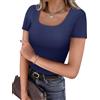 Weardear T-Shirt Donna T Shirt Donna Firmate Maglia Donna Maglietta Donna Manica Corta Magliette Donna Basic A Maglia Fine Sottile Colletto U Camicette Casual Estive Blu Scuro S